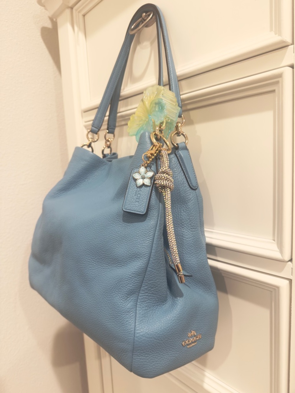 🩵🌼 Coach Madison Phoebe Cornflower Blue Pebbled Leather Shoulder Bag - EUC! - Picture 3 of 16